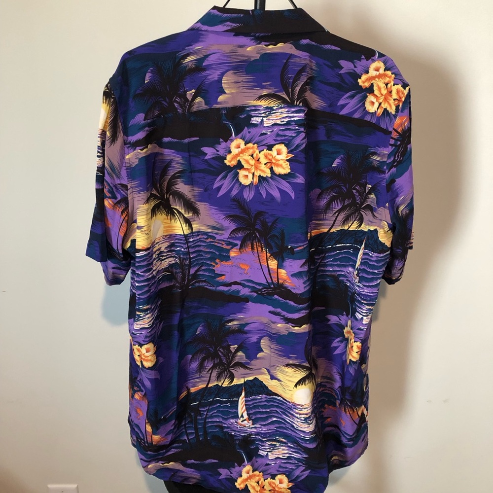 Men's Purple Tropical Camp-Collar Button-Down Shirt - Picture 2 of 3